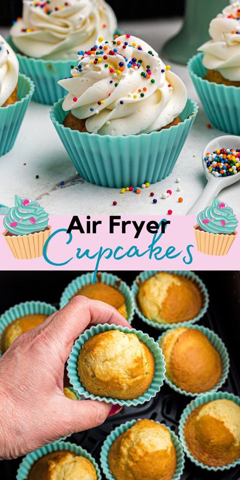 Airfryer Cupcake Recipes, Air Fryer Cupcake Recipes, Airfryer Pastries, Airfryer Cupcakes, Airfryer Recipes Dessert, Air Fried Desserts, Air Fryer Cupcake, Air Fryer Desserts Easy Recipes, Airfryer Dessert Recipes