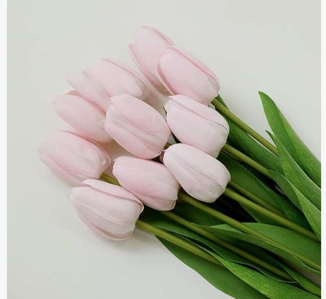 10Pcs Blush Artificial Tulips Silk Flowers, Long Stem and Green Leaves, Fake Flowers Decoration for Vase, Wedding, Party, Kitchen, Office, Home, Bedroom, Table Centerpiece Decor