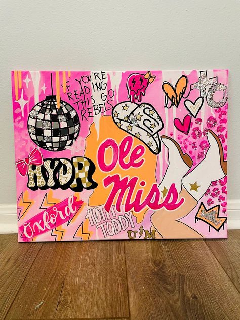 Fraternity Canvas Painting, Preppy Ole Miss Paintings, Ole Miss Canvas Painting, College Dorm Artwork, College Board Ideas, College Painting Canvases Dorm Room, Dorm Room Paintings Canvases, Dorm Room Artwork, College Mural