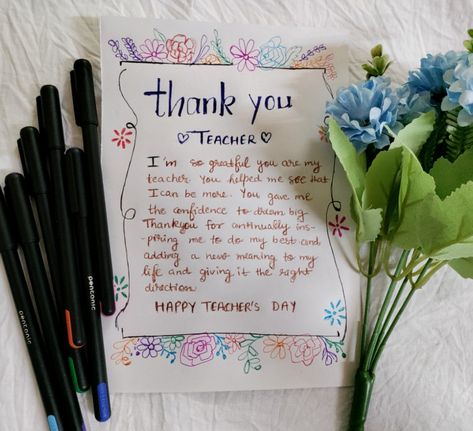 A Handwritten Thank You Note for Teachers Letters Idea For Teachers Day, What To Write In Teachers Day Card, Teacher Appreciation Letter Ideas, Teachers Day Notes Ideas, Happy Teachers Day Diy Gift, Teachers Day Card Wishes, Welcome Card For Teachers, Teachers Day Note Card, Short Note For Teachers Day