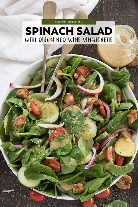 Spinach Salad Dressing Recipe, Spinach Salad Dressing, Simple Spinach Salad, Fresh Corn Salad, Cookout Side Dishes, Red Wine Vinaigrette, Spinach Salad Recipes, Grilled Pork Tenderloin, Magic Garden