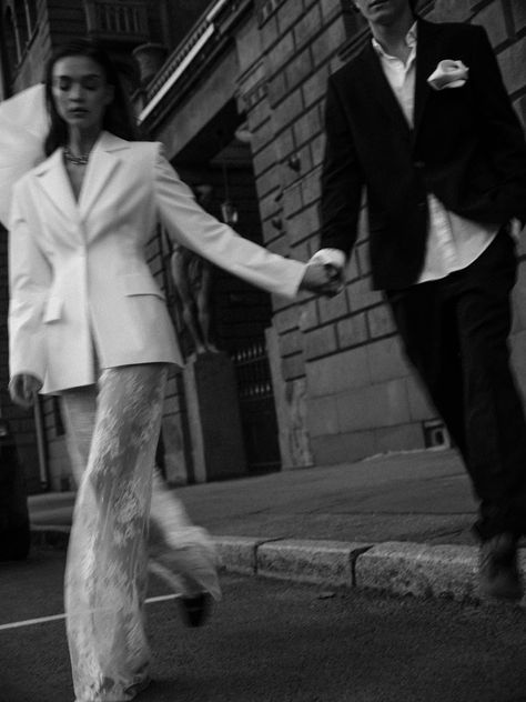 Women In Tuxedos Wedding, Wedding Photoshoot Street Style, Nyc Restaurant Wedding, City Wedding Aesthetic, Fashion Editorial Couple, Wedding Brides Maid, Bride Styled Shoot, Street Fashion Photoshoot, Berlin Wedding