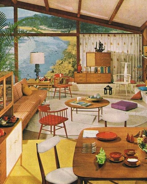 Vintage Interiors on Instagram: “#vintage #50s #livingroom #50sLivingRoom #VintageInteriors #50sInteriors #interiordesign #architecture #Vintage__Interiors…” 1960s Room, 50s Bedroom, 1960s Aesthetic, 50s House, Sala Vintage, Colour Studies, 60s Interior, 1960s Decor, Vintage Computer