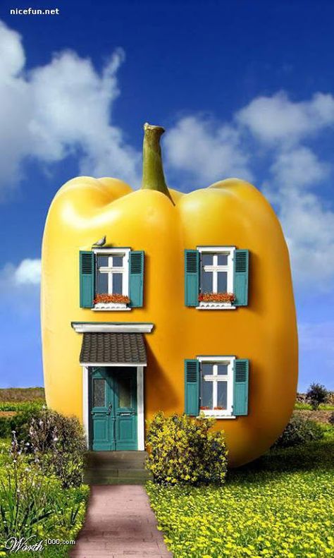 Unbelivable Beautiful Fruit Houses WireSmash | WireSmash Crazy Houses, Giant Pumpkin, Unusual Buildings, Unusual Homes, Unique House Design, Interesting Buildings, Beautiful Fruits, Amazing Buildings, Unique Buildings