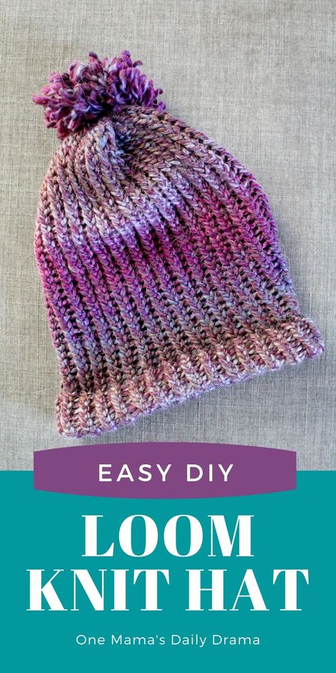 How To Loom Knit A Hat, Loom Knitted Hats, Loom Hats Easy, Loom Hats Patterns Free, Loom Knit Hat Patterns Free, Easy Loom Knitting Projects, Loom Beanie, Loom Knit Hats, Loom Knitting Hat