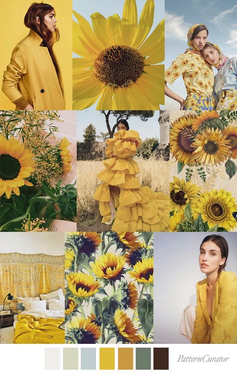 Mood Board Fashion Inspiration, Pattern Curator, Fashion Show Themes, Golden Sunflower, Print And Pattern, Fashion Illustration Collage, Fashion Drawing Tutorial, Fashion Illustration Sketches Dresses, Color Trends Fashion