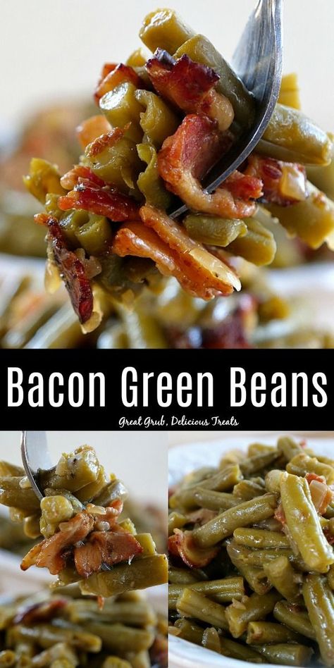 Bacon Green Beans is super delicious, loaded with bacon, and is the perfect side dish to many meals. #easygreenbeanrecipe #bacongreenbeans #deliciousfood #easygreenbeanrecipe #greatgrubdelicioustreats Green Beans Thanksgiving, Savory Green Beans, Bacon Green Beans, Side Dishes For Salmon, Burger Side Dishes, Beans With Bacon, Green Beans Side Dish, Green Beans With Bacon, Steak Side Dishes