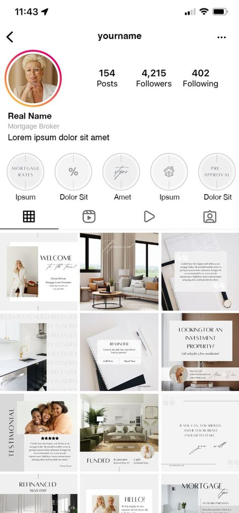 Beautiful modern minimalistic stylish Instagram feed with professional design for Mortgage Brokers or Specialists in grey and white colors. Mortgage Broker Marketing Social Media, Mortgage Lender Social Media Posts, Mortgage Social Media Ideas, Mortgage Broker Social Media Post, Mortgage Social Media Post, Mortgage Broker Marketing Ideas, Mortgage Social Media, Mortgage Content, Insta Grid