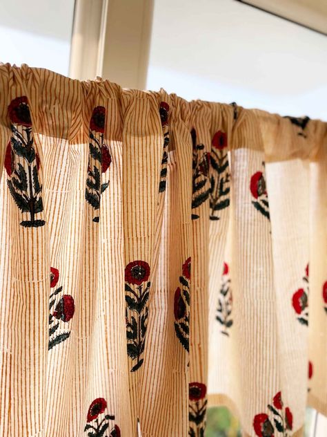 Redblue Poppy Print Valance, Caffe Curtains, Small Size Curtains, Kitchen Curtains, Select From Different Length Options - Etsy Blue Poppy Flower, Printed Cotton Curtain, Curtains Kitchen, Curtains Ideas, Blue Poppy, Poppy Print, Beautiful Curtains, Cotton Curtains, The Design Files