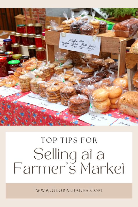 Artisan Bread Display Farmers' Market, Gifting Canned Goods, Best Food To Sell At Farmers Market, Baking For Markets, Desserts For Farmers Market, Baked Goods Sale, Cookies Farmers Market, Farmers Market Food Packaging, Selling Canned Goods