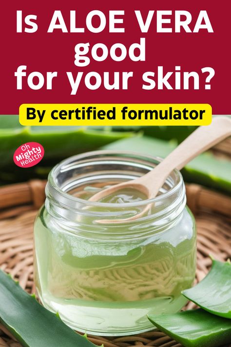 Jar of aloe vera gel with wooden spoon, aloe leaves, text "Is ALOE VERA good for your skin?" by certified formulator Raw Aloe Vera For Face, Honey And Aloe Vera Face Masks, Diy Aloe Vera Gel For Face, Homemade Aloe Vera Gel Skin Care, Aloe Vera Gel For Skin Care, Aloe Benefits, Diy Aloe Vera Gel, Aloe Vera Gel Face, Aloe Vera Moisturizer