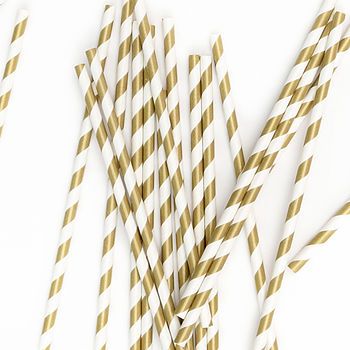 We're in love with these adorable gold straws! These would be great for parties, weddings and more! Carousel Party, Pop Fizz Clink, Party Straws, Peach Blossoms, Party Entertainment, New Years Decorations, Paper Straws, Gold Stripes, Tableware Set