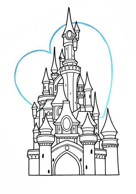 Halloween Disney Castle Tattoo, Disney Castle Tattoo Design, Disney Castle Coloring Page, Castle Sketch Simple, Disney Doodles Simple, Disney Castle Sketch, Disneyland Castle Drawing, Disneyland Drawing, Disney Castle Art