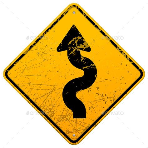 Yellow sign with winding road black symbol. Download includes fully editable vector file. You can move objects around, change colo Road Drawing, Lily Elsie, Yellow Road, Distressed Signs, Yellow Sign, Blog Business, Traffic Signs, Road Sign, Removable Wall Decals