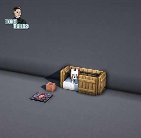 Minecraft Kitchen Banner Design, Minecraft Bedroom Layout, House In The Nether Minecraft, Minecraft Cat Play Area, Minecraft Small Bed Ideas, Minecraft Quick Builds, Dog Area Minecraft, Minecraft Doghouses, Minecraft Pet Room Ideas Dog