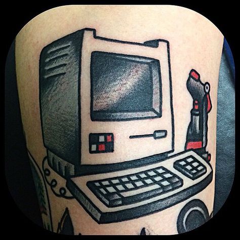 Computer Keyboard Tattoo, Computer Tattoo Design, Old Computer Tattoo, Pc Tattoo, Computer Tattoo, Witcher Tattoo, Traditional Tattoo Flash Sheets, Electronic Tattoo, Chest Ideas