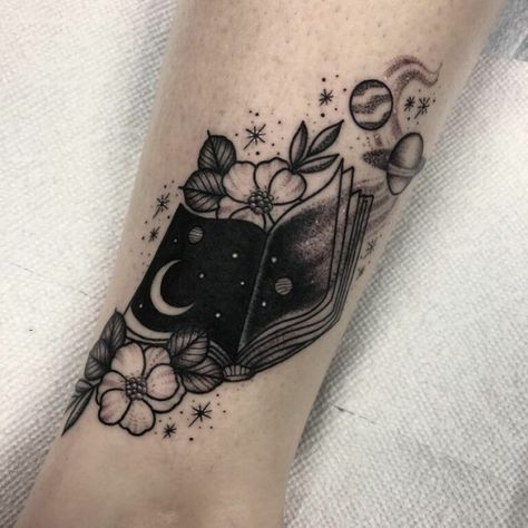 Awe-inspiring Book Tattoos for Literature Lovers - KickAss Things Book Inspired Tattoos, Tatuaje Cover Up, Cover Up Tattoos For Women, Book Tattoos, Wrist Tattoo Cover Up, Bookish Tattoos, Universe Tattoo, Literary Tattoos, Muster Tattoos