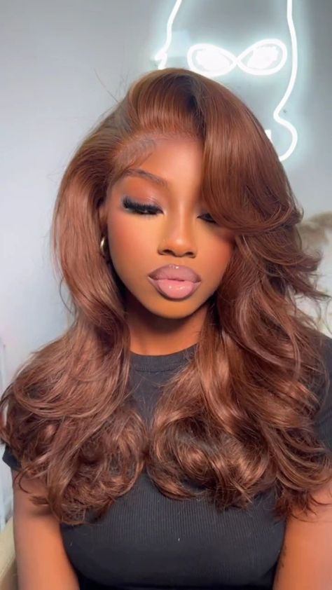 Brown Lace Front Wig, Brown Lace Front, Cinnamon Hair, Body Wave Lace Front Wigs, Frontal Wig Hairstyles, Honey Brown Hair, Wig Install, Chocolate Brown Hair, Dyed Hair Inspiration