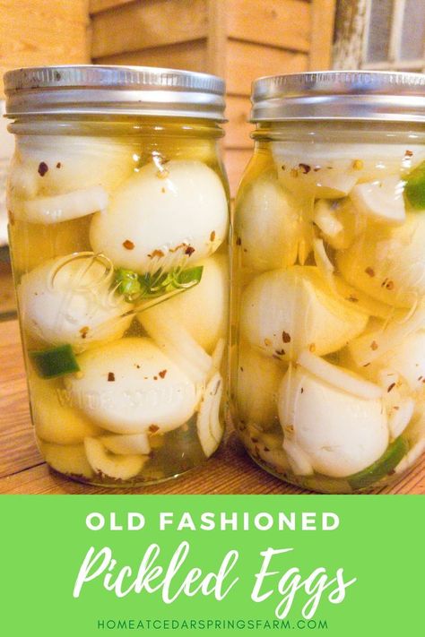 Pickled Eggs are the perfect snack and easy finger food made with a no-canning method. This old-fashioned spicy pickled egg recipe is made with eggs, a brine, and a few other pantry ingredients. Just heat the liquid, pour over the eggs, cover, and refrigerate. #pickledeggs #oldfashionedpickledeggs #eggs #spicypickledeggs #bareggs Pickle Eggs Recipe Easy, How To Pickle Eggs Easy, Deviled Eggs With Pickle Relish, Pink Pickled Eggs, Pickled Eggs Canning Recipe, Pickled Eggs Easy, Garlic Pickled Eggs, Banana Pepper Pickled Eggs, Jalapeno Pickled Eggs Recipes