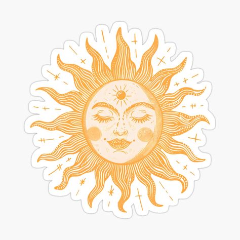 Get my art printed on awesome products. Support me at Redbubble #RBandME: https://www.redbubble.com/i/sticker/Boho-Sun-by-newtotem/163600245.EJUG5?asc=u Stickers To Print Out, Sol Aesthetic, Sun Circle, Boho Stickers, Golden Princess, Sun Sticker, Makeup Stickers, Sun Aesthetic, Sun Illustration