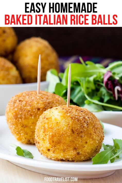 Baked Rice Balls, Italian Rice Balls Recipe, Baked Arancini, Italian Rice Balls, Leftover Rice Recipes, Arancini Recipe, Italian Rice, Baked Rice, Rice Side Dishes