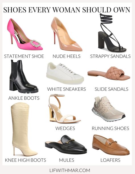 Capsule Footwear For Women, Basic Footwear For Women, Stylish Shoes For Women Casual, Affordable Shoes For Women, Must Have Shoes For Women Wardrobe, Elegant Shoes For Women, Shoes Every Woman Should Have, Shoe Essentials Women, Shoes That Match With Everything