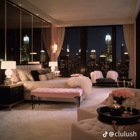 Rich Room Aesthetic, Penthouse Apartment Aesthetic, Penthouse Room, Penthouse Bedroom, Nyc Bedroom, Dream Bedroom Inspiration, Dream Apartment Decor, Future Apartment Decor, Dream House Rooms