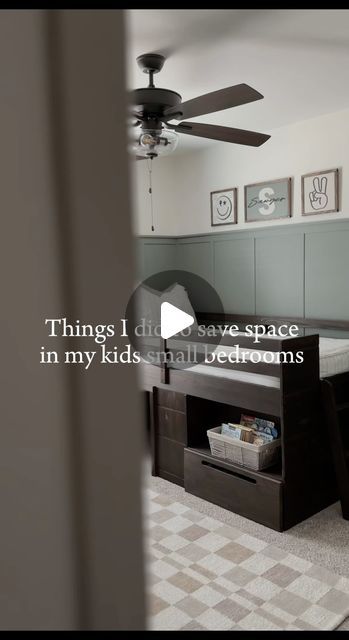 Hannah Crisp on Instagram: "Follow & comment “KIDS” for links sent to your inbox! ✨ 

A few of the things I did in the kids bedroom to maximize space! The loft bed in my daughter’s room gives her so much extra space and a really cool hangout area (with toy storage) underneath. My son is 5 and still needs lots of open space to play, and his loft bed is an awesome hideaway (and stores away a lot of stuffed animals 😉) 

#kidsbedroom #kidsroominspo #girlsbedroom #boysroom #toddlerbedroom #tweenbedroom #teenbedroom" Box Room Kids Bedroom Ideas, Small Kids Room Ideas For Boys, Box Room Bedroom Ideas For Kids, Kids Room Storage Ideas, Small Kids Room Ideas, Stuffed Toy Storage, Small Boys Room, Small Bedroom Ideas For Kids, Hangout Area