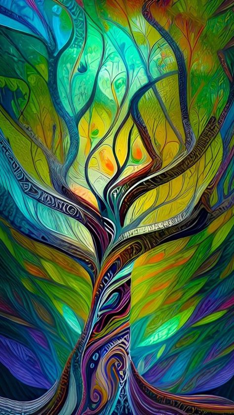 Colorful Tree Art, Tree Of Life Art Drawing, Tree Of Life Art Painting, Yarn Painting Art, Images Pop Art, Vibrant Paintings, Tree Of Life Painting, Painting Step By Step, Yarn Painting