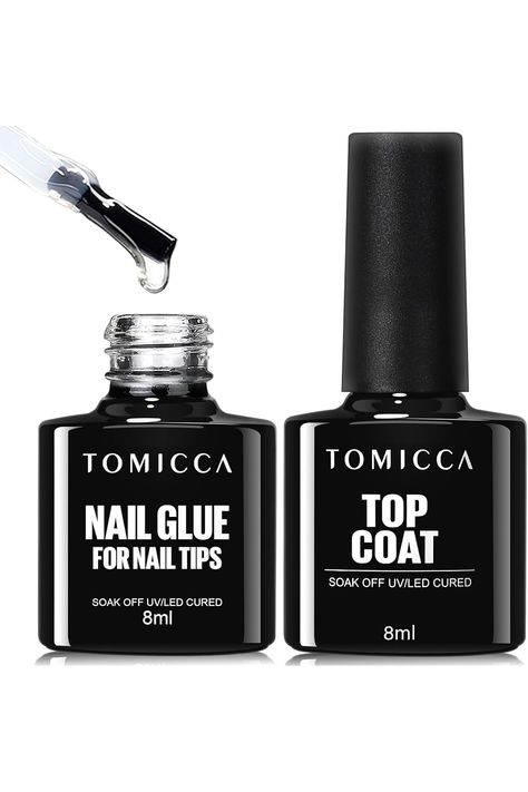 TOMICCA Gel Nail Glue, 8 in 1 Nail Glue and Gel Top Coat Set, Nail Glue Gel for Acrylic Nail Tips, Long Lasting and Easy to Use, U V Lamp Needed Nail Glue Gel, Coat Set, Nails Easy, Gel Top Coat, Top Nail, Nail Glue, Uv Led, Glue On Nails, Gel Nail