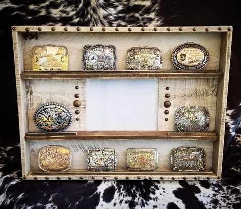 COMING SOON! Bringing back some new styles to 2023! NEW COLORS COMING SOON! 8 count buckle display with 8x10 centered frame. Whitewash… | Instagram Buckle Display Case, Belt Buckle Display, Buckle Display, Make A Belt, Buckle Holder, Barndominium Floor Plans, Whitewash Wood, Brown Walls, Blue Teal