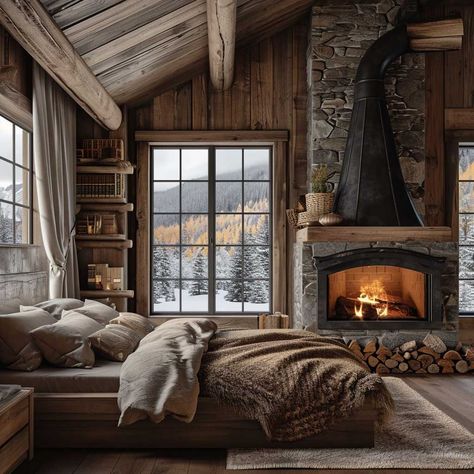 Discover the Art of Mountain Cabin Design and Interior Styling • 333+ Images • [ArtFacade] Mountain Lodge Living Room Ski, Swiss Chalet Bedroom, Mountains House Interior, Snowy Cabin Interior, Mountain Cabin Interior Design, Contemporary Cabin Interior, Mountain Lodge Living Room, Mountain Cabin Aesthetic, Cabins In The Woods Interior