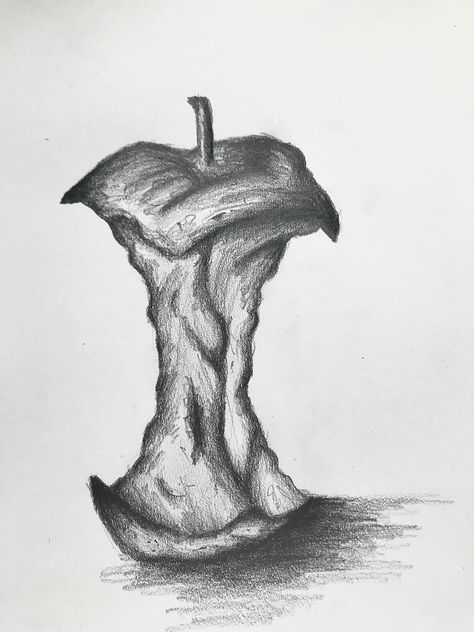 Sketch Ideas With Pencil, Realistic Apple Drawing Pencil, Sketches Of Fruit, Realistic Drawings Of Food, Drawing Ideas Realistic Pencil, Apple Sketch Step By Step, Art Class Sketches, Value In Art Drawings, Realstick Pencil Sketch