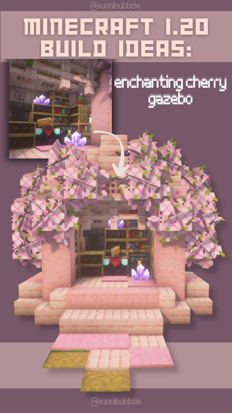 Guest House Minecraft, Minecraft Hub Design, Cherrywood Minecraft Builds, Minecraft Houses Magical, Minecraft Sakura House Interior, Minecraft 1.20 Builds Cherry Blossom, Cherry Blossom Staircase Minecraft, Cherry Blossoms Minecraft Build Ideas, Cherry Blossom Stable Minecraft