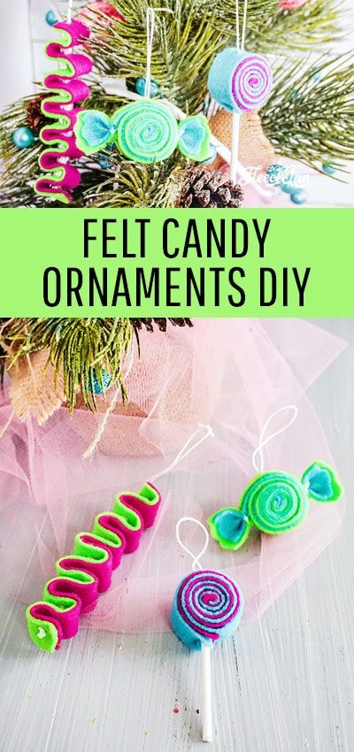 Felt Candy Ornaments, Candy Ornaments Diy, Candy Christmas Tree Ornaments, Felt Candy, Christmas Diy Kids, Candy Christmas Tree, Diy Christmas Tree Topper, Christmas Tree Decorating Themes, Candy Ornaments