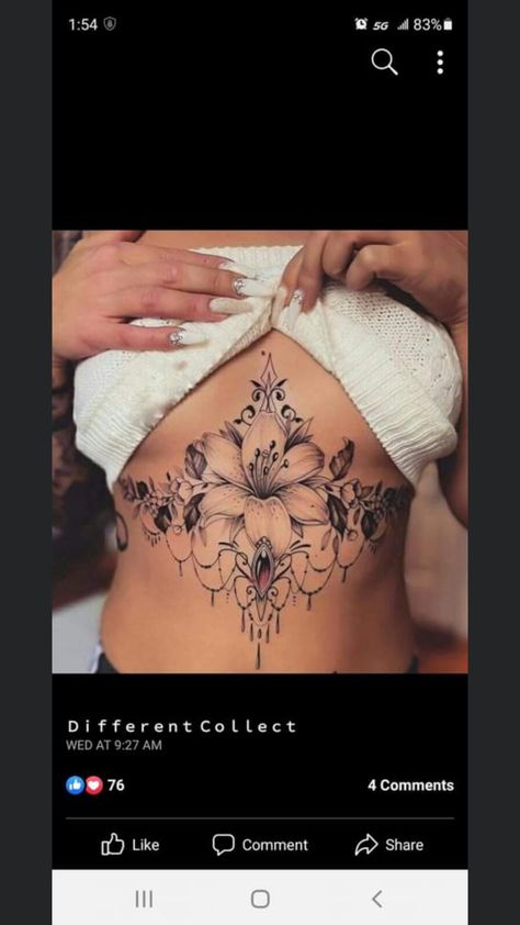 Tattoo Inbetween Breast, Underboob Tattoo Designs, Stomach Tattoos Women, Pretty Hand Tattoos, Stomach Tattoos, Collar Bone Tattoo, Female Tattoo, Spine Tattoos, Sleeve Tattoos For Women