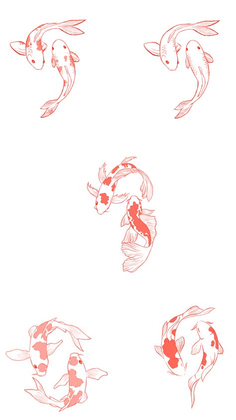 Koi Fish Tattoo Aesthetic, Two Koi Fish Drawing, Yoimiya Tattoo Design, Japanese Minimal Tattoo, Koi Fish Tattoo Japanese Style, Red Koi Tattoo, Other Half Tattoo, Japanese Fine Line Tattoo, Tattoo Ideas White Background