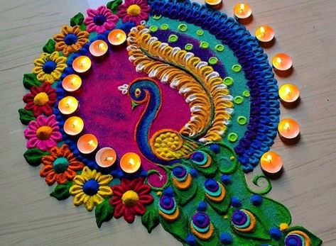 12 . Peacock Image Rangoli New Rangoli Designs Diwali 2022, Rangoli Designs Peacock Diwali, Deewali Rangoli Designs, Traditional Rangoli Designs Beautiful, Mor Rangoli, Best Rangoli Designs For Diwali, New Rangoli Designs Creativity, Rangoli Designs Latest Unique For Diwali, Unique Rangoli Designs Beautiful