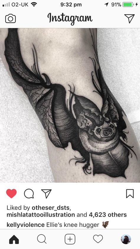 Bat Tattoo, Knee Hugger, Dainty Tattoos, Great Tattoos, S Tattoo, Blackwork Tattoo, Black Tattoos, New Tattoos, Blackwork