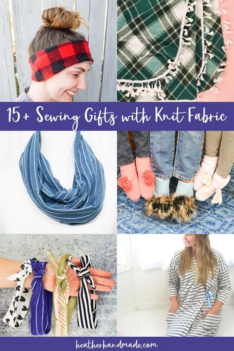 19 Sewing Gifts with Knit Fabric • Heather Handmade Knit Fabric Projects, Sewing Projects To Sell, Fun Sewing Projects, Bandana Bib Pattern, Circle Skirt Tutorial, Pencil Skirt Pattern, Projects To Sell, Diy Slippers, Diy Sweater