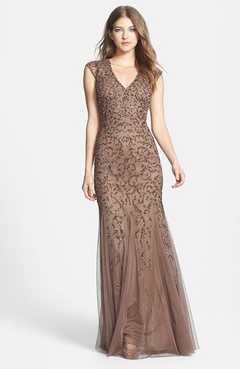 Aidan Mattox Beaded Cap Sleeve Gown available at #Nordstrom 1920s Formal Dresses, Cap Sleeve Gown, Sleeve Gown, Aidan Mattox, Cap Sleeve Dress, Mob Dresses, Bride Gowns, Beaded Gown, Bride Dresses