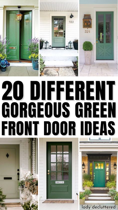 20 Different Gorgeous Green Front Door Ideas Front Door Color Cream House, Mint Green Doors Front Entrance, Green Door House Exterior, Blue House Green Front Door, White House With Sage Door, Green Exterior Door Paint Colors, Green Painted Front Doors, Unusual Front Door Colors, Emerald Green Doors Front Entrance