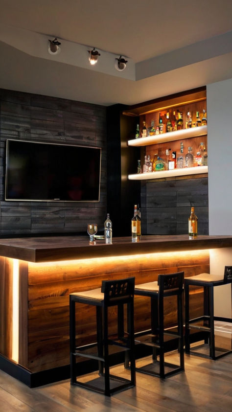 bar ideas for home basement with tv Bar Ideas For Home Basement Modern, Mini Bar At Home Small Spaces, Modern Bar Ideas For Home, Dream Basement Ideas, Mini Bar Designs For Home, Bar Ideas For Home Basement, Modern Bar Ideas, Home Made Bar, Home Basement Bar