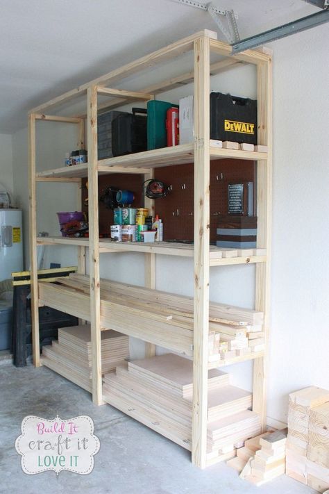 When trying to clean out my garage a while back, I needed a place to store not only my wood for future projects but also all my tools, stain, paints, etc. This… Garage Wall Cabinets, Pergola Metal, Garage Storage Shelves, Pergola Swing, Diy Garage Shelves, Diy Garage Storage, Garage Shelf, Garage Shelving, Built In Desk