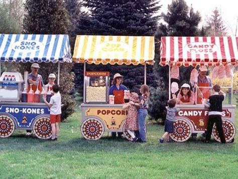 Carnival Food Stalls, Party Food Carts, Circus Party Foods, Food Booth, Circus Food, Food Tables, Vintage Circus Party, Carnival Birthday Party Theme, Circus Carnival Party