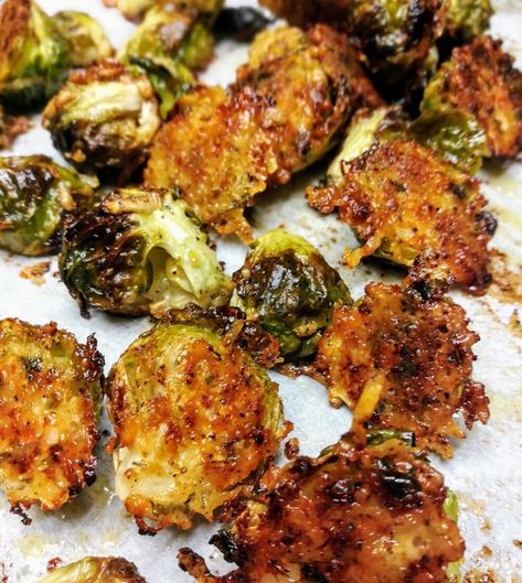 Garlic Parm Roasted Brussel Sprouts, Easy Crispy Brussel Sprouts, Brussel Sprout Recipes Balsamic Parmesan, Brussel Sprout Crispy, Crispy Cheesy Brussel Sprouts, Parmesan Crusted Brussels Sprouts Recipe, Garlic Parmesean Brussel Sprouts Roasted, Brussels Sprouts Cheese, Crispy Parmesan-crusted Roasted Brussels Sprouts