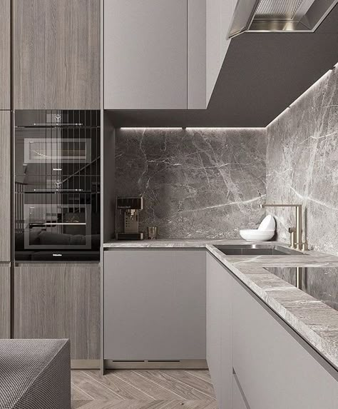 Серая Кухня, Dark Grey Kitchen, Kabinet Dapur, Grey Kitchens, Kitchen Room Design, Kitchen Marble, Kitchen Furniture Design, Grey Kitchen, Trendy Kitchen