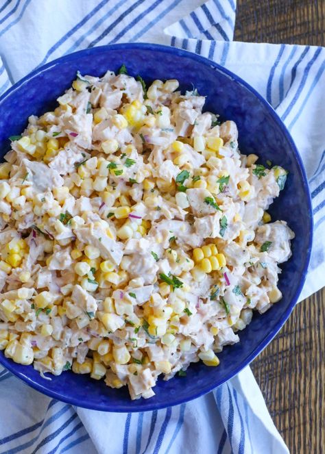 Street Corn Chicken Salad - Barefeet in the Kitchen Chicken Salad Recipe With Corn, Elite Corn Chicken Salad, Chicken Salad With Corn, Elote Chicken Salad, Chicken And Corn Salad, Mexican Street Corn Chicken Salad, Chicken Corn Salad Recipe, Street Corn Chicken Salad, Chicken Corn Salad