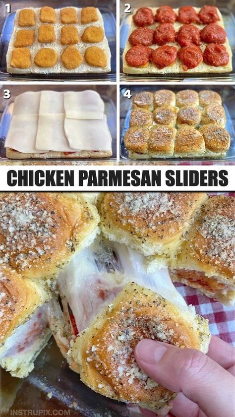 Parmesan Sliders, Sliders Recipes Hawaiian Rolls, Chicken Parmesan Sliders, Easy Slider Recipes, Slider Sandwiches, Easy Chicken Parmesan, Dinner Recipes For Family, Hawaiian Rolls, Slider Recipes