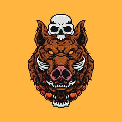 Javali com cabeça de caveira | Premium Vector #Freepik #vector #mao #animal #desenhados-a-mao #cranio Boar Tattoo, Wild Hog, Esports Logo, Texture Graphic Design, E Tattoo, Wild Boar, Skull Head, Vintage Logo, Premium Vector